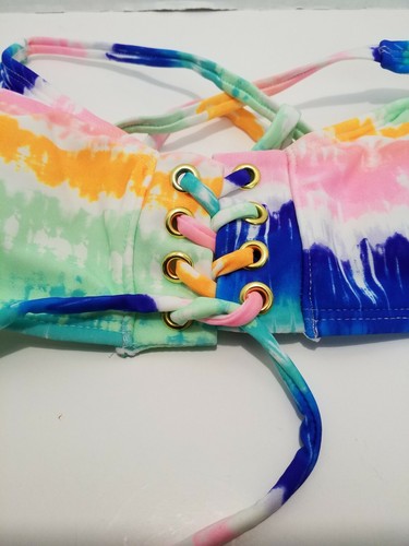 Bikini Bralette California Sunshine Top Grande Multicolor Con Cordones Delanteros Nuevo con Etiquetas $37 - Imagen 2 de 9