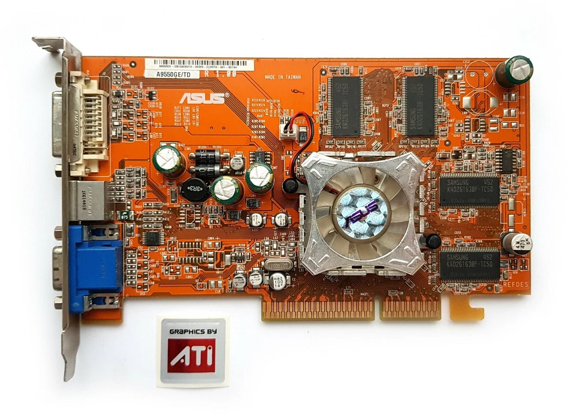 AGP vintage videocard ASUS A9550GE TD 128MB DDR ATI Radeon 9550