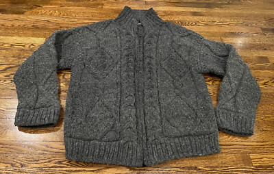 Bolivian Imports by Lucy Sweater Women M Gray Wool Cable Knit Full Zip