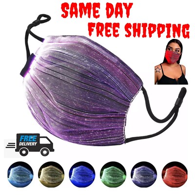 LED Light Up Face Mask 7 Colors Filter Glitter Bling Rechargeable Glowing Mask