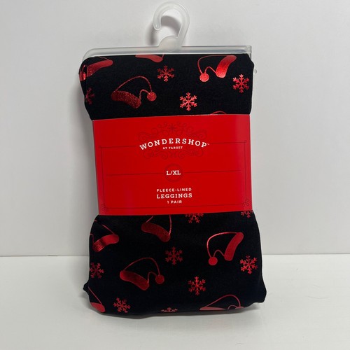 Wondershop Target Black Red Fleece-Lined Leggings Hat Snowflake Size L XL New - Picture 6 of 12