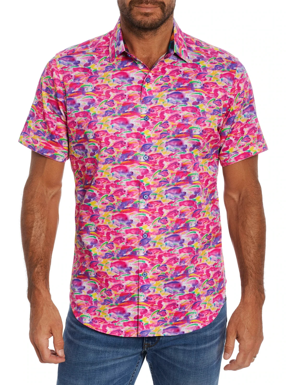 Robert Graham Men's Fishy Business Short Sleeve Shirt Pink Big Fit