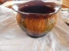 ANTIQUE 1920s Pottery Majolica Green Brown Large Jardiniere Planter