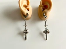 Men's Long Sword Skull Eyes Dagger Stainless Earrings Jewelry Hoops Goth Punk