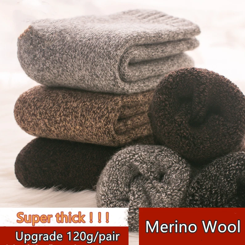 Men 95%Merino Wool Warm Thermal Thicken Fleece Crew Cushioned Socks Winter 5Pack
