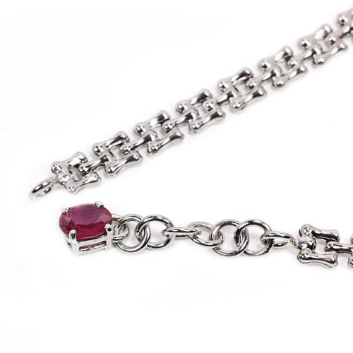 925 STERLING SILVER NATURAL PINK RED RUBY & WHITE CZ BRACELET 7.5-8.25 INCH - Picture 8 of 8