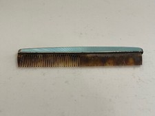 Antique Sterling Silver & Blue Guilloche Enamel Comb Holder
