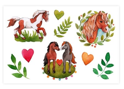 Pferde Tattoos Für Mädchen - 10 Blätter Mit Temporären Tattoos Für Kindergeburtstage
