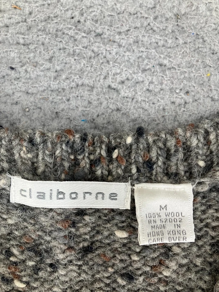 Vintage Claiborne Sweater Vest Mens Medium Gray Wool 90s Grandpa Fleck V Neck - Image 4 of 4