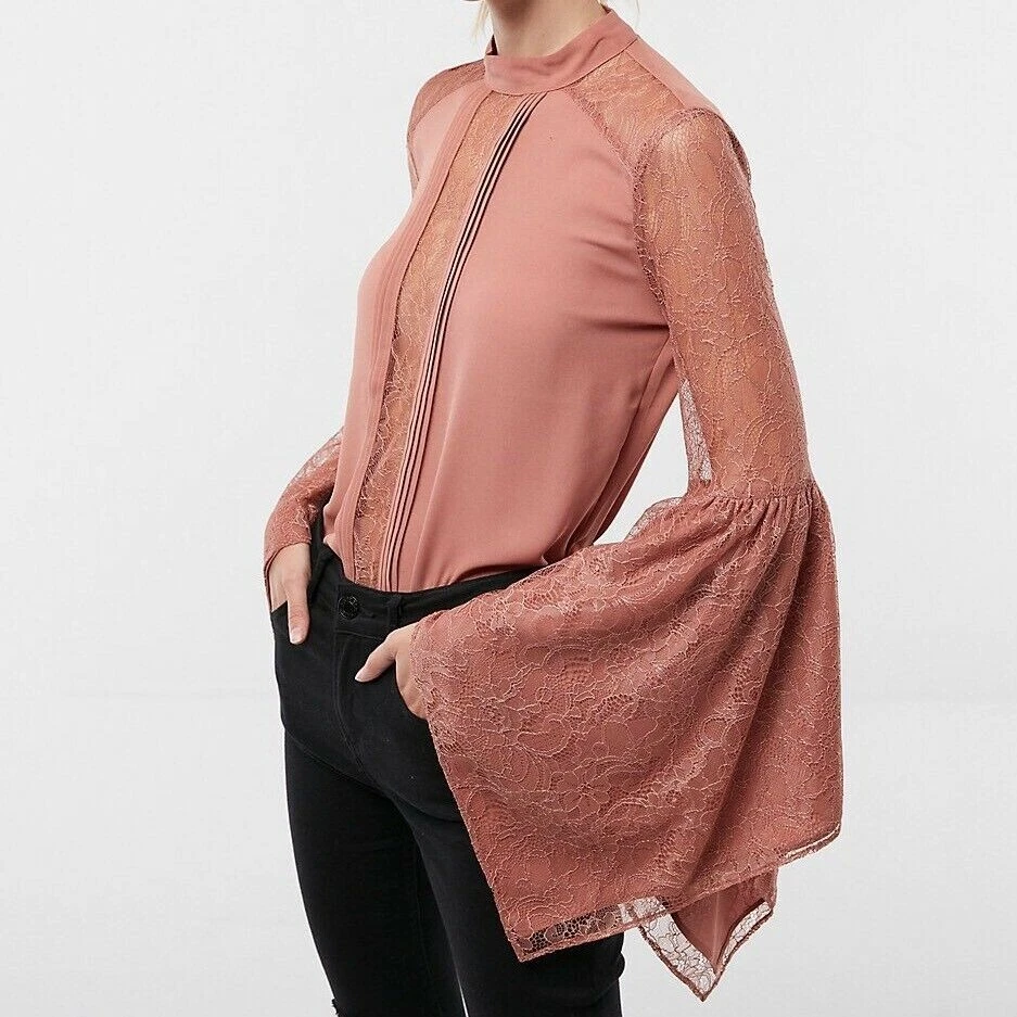 Blusa Campana Acampanada Victoriana Encaje Transparente PEQUEÑA EXPRESS Manga Pañuelo PEQUEÑA F95