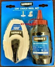 HART 100-Foot Chalk Reel Complete Set + Steel Hook ~ Permanent RED Marking 4oz