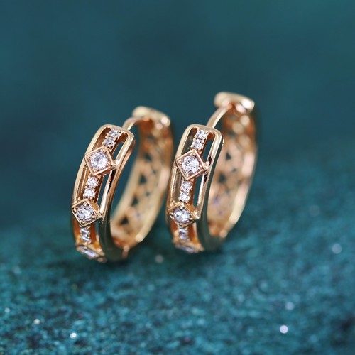 9K ROSE GOLD GF Diamond Pattern Eternity Band Lady HOOP EARRINGS Mother Her Gift - Picture 5 of 8
