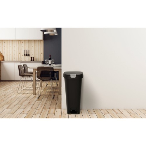 Large 12 Gallon Trash Can Plastic Slim Lockable StepOn Kitchen Trash Can Black - Picture 6 of 9