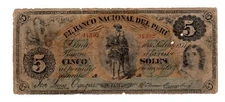 PERU PERU Billet 5 SOLES 1877 P.S323 LIMA RARE GOOD CONDITION