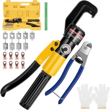 10Tons Hydraulic Crimping Tool & Cable Cutter Hydraulic Cable Lug Crimper 9 Dies