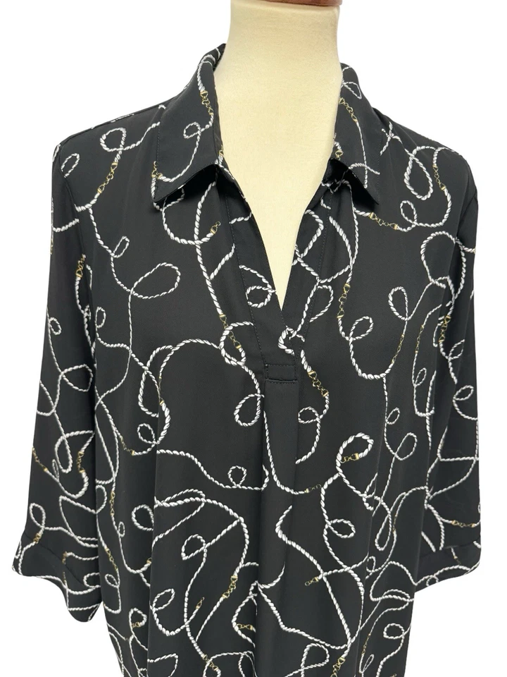 Anne Klein 女式长袖黑白 V 领衬衫 XL 码 — 第 4/4 张图片