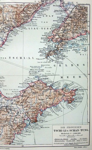 Mapa original de 1901 de las provincias de China de Tschi-Li y Schan-Tung por Meyers. - Imagen 3 de 4