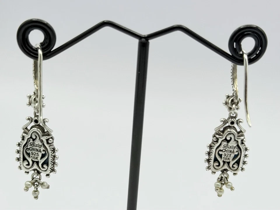 Barbara Bixby Sterling Silver & 18k Turquoise White Pearl Scarab Beetle Earrings - Image 4 of 4