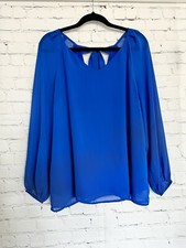 Nine West Cobalt Blue Chiffon Top Balloon Sleeves ~ Size L
