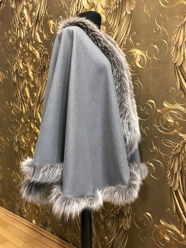 CAPE PONCHO UMHANG STOLA MIT FUCHS PELZ GRAU PELZ CAPE PELZ STOLA FUCHS мыс 開普敦 - Bild 6 von 9