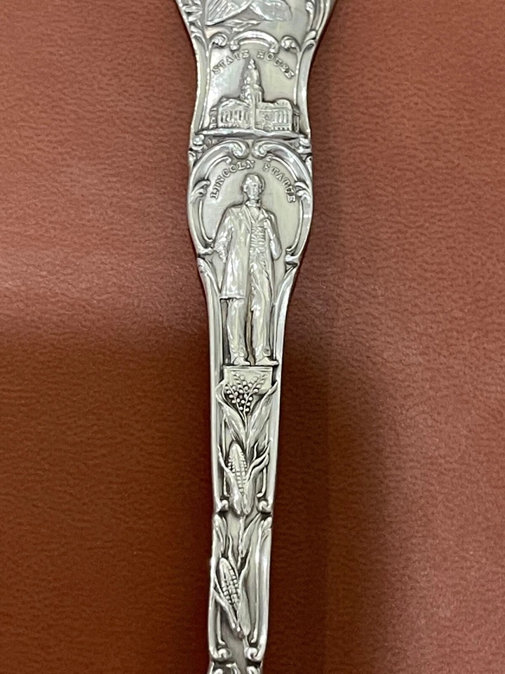 Antigua cuchara de recuerdo Watson de plata esterlina Illinois Lincoln Corn Dearborn IL Foto 3 de 4