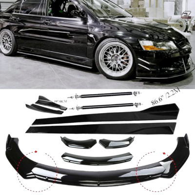 For Mitsubishi Lancer Evo Front Bumper Lip Spoiler Splitter Body Kit+Side Skirt