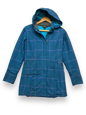 Outdoor Research OR Women s Sz S/P Decibelle Jacket Coat Plaid Blue Hooded