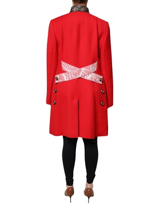 DOLCE & GABBANA Jacket Red Jacquard Wool Trenchcoat IT48