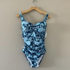 Azura Australia Sunseeker D-DD Cup Ruched One Piece Swimsuit Blue Floral Size 6