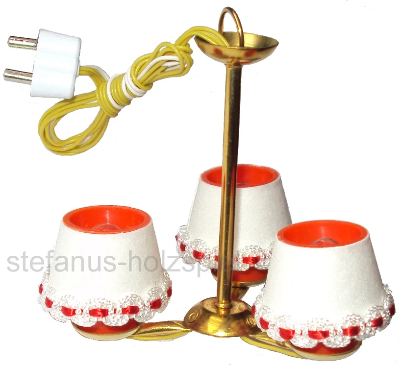 Hängelampe 3-flammig für Puppenhaus, Puppenstube Lampe aus Messing Beli-Beco 453