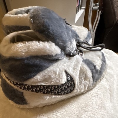 Nike Dior Air Jordan Dior Fur Bootie Slippers Gray White  Women's - Fits: 7-9