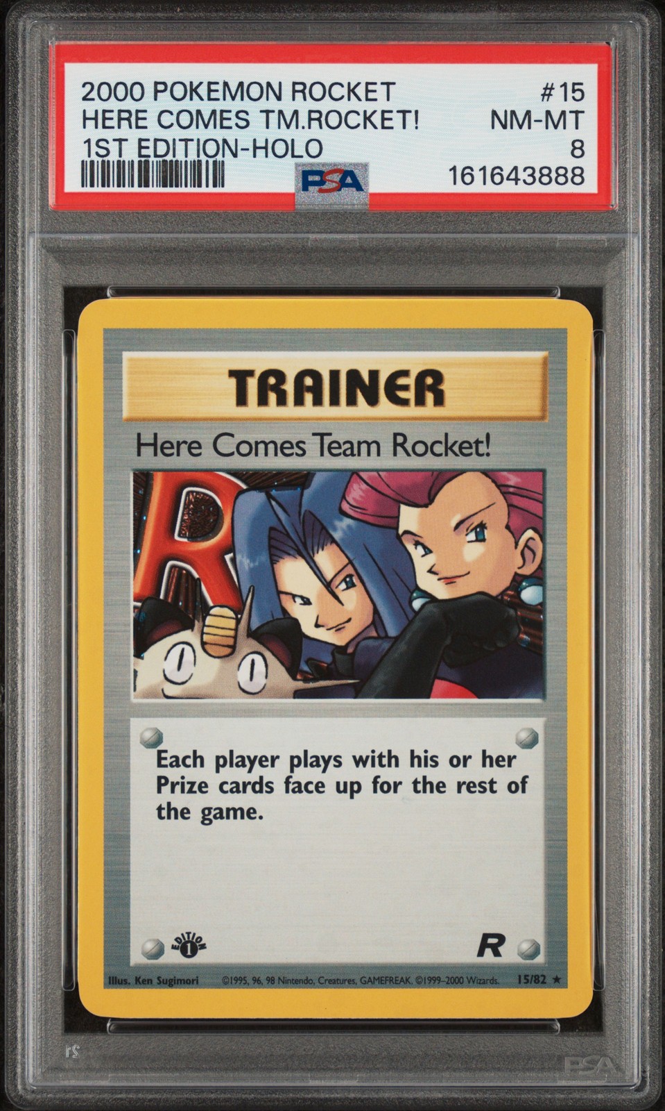 2000 POKEMON ROCKET 1ST EDITION #15 HERE COMES TEAM ROCKET!-HOLO PSA 8