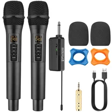Wireless Microphone System Dual Channel UHF Cordless Dynamic Mic Set &Receiver