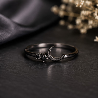 Black Plated Half Moon Ring Unique Spinel Rings Anniversary Gifts Dainty Ring