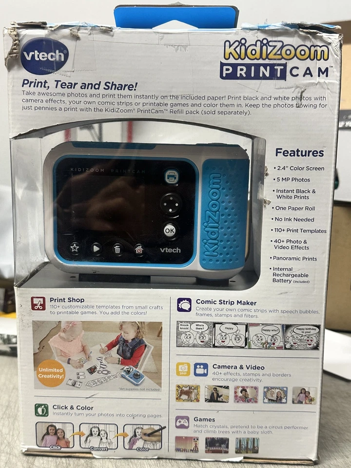 Cámara de impresión instantánea VTech KidiZoom PAQUETE DAÑADO SIN CABLE USB Foto 2 de 3