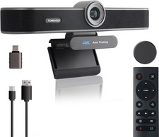 TONGVEO 4K 4X Zoom Webcam for Conference ePTZ Camera Dual Mics Speaker Remote
