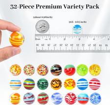32PCS Glass Marbles Bulk, 16Mm/0.6 Inch Handmade Colorful  Assorted Marbles ...