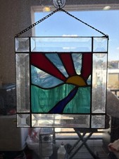 Handcrafted Stained Glass Panel with Sunrise Design - Suncatcher