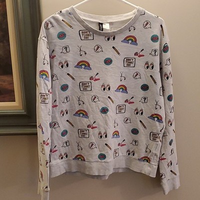H&M Divided Gray Rainbow Graphic Print Crewneck Sweatshirt Women s L