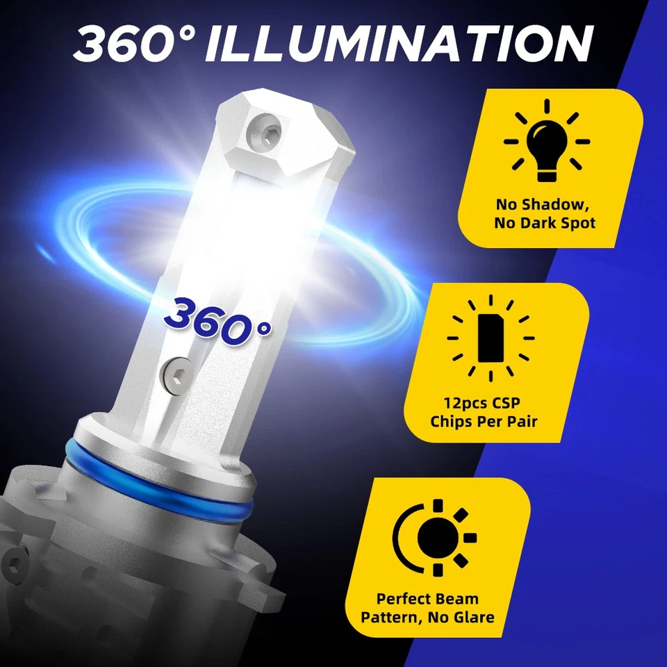 2X 9005 LED Headlight Super Bright Bulbs White 6000K High Low Beam 20000ML Foto 3 de 4