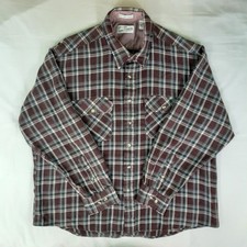 VTG Sears Roebuck Wool Flannel Shirt Mens XXL Maroon Plaid Button Up Long Sleeve