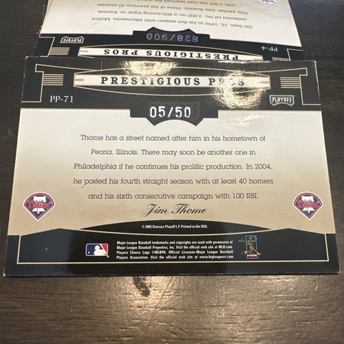 2005 Playoff Prestige Prestigious Pros Gold /50 Jim Thome #PP-71 HOF - Bild 4 von 5