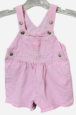 Vintage OshKosh B'Gosh Pink Striped Cotton Overalls Shortalls Y2K Size 6-9 Mo.