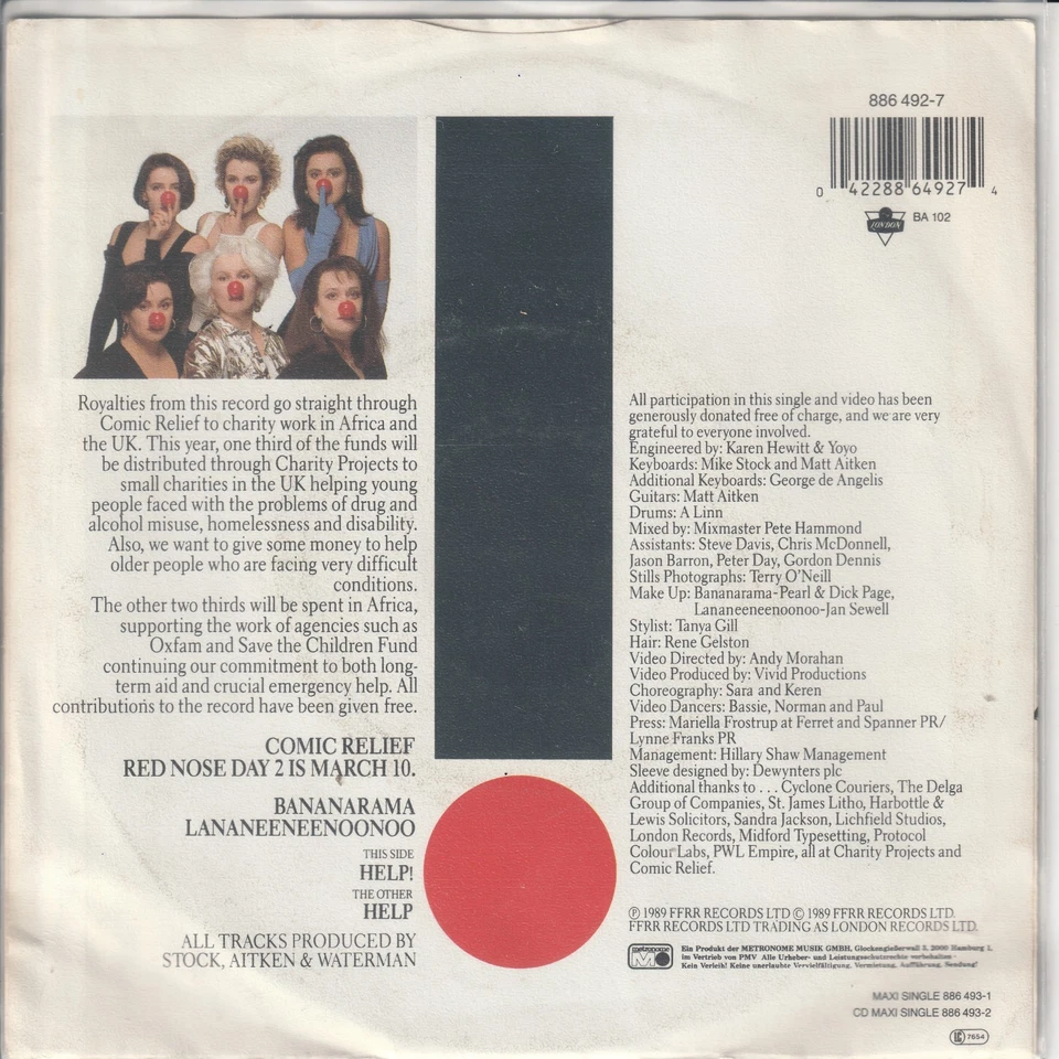 Bananarama & Lananeeneenoonoo – Help (CV Beatles) - © 1989 - deutsche 7“-Single - Bild 2 von 2