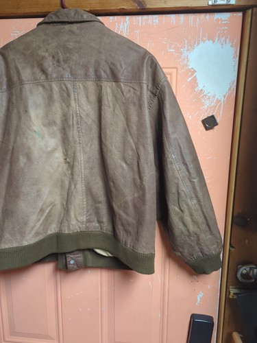 Vintage Leather Flight Bomber Jacket G-III Map Lined Brown Full Zip Worn - Picture 9 of 10
