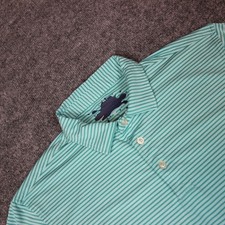 Vineyard Vines Polo Shirt Men's Medium Green Performance Preppy Whale Striped