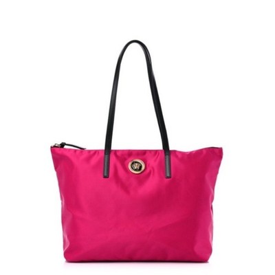 VERSACE Nylon Medusa Leather Straps Pink Dahlia Tote Shoulder Bag NWT $1,290