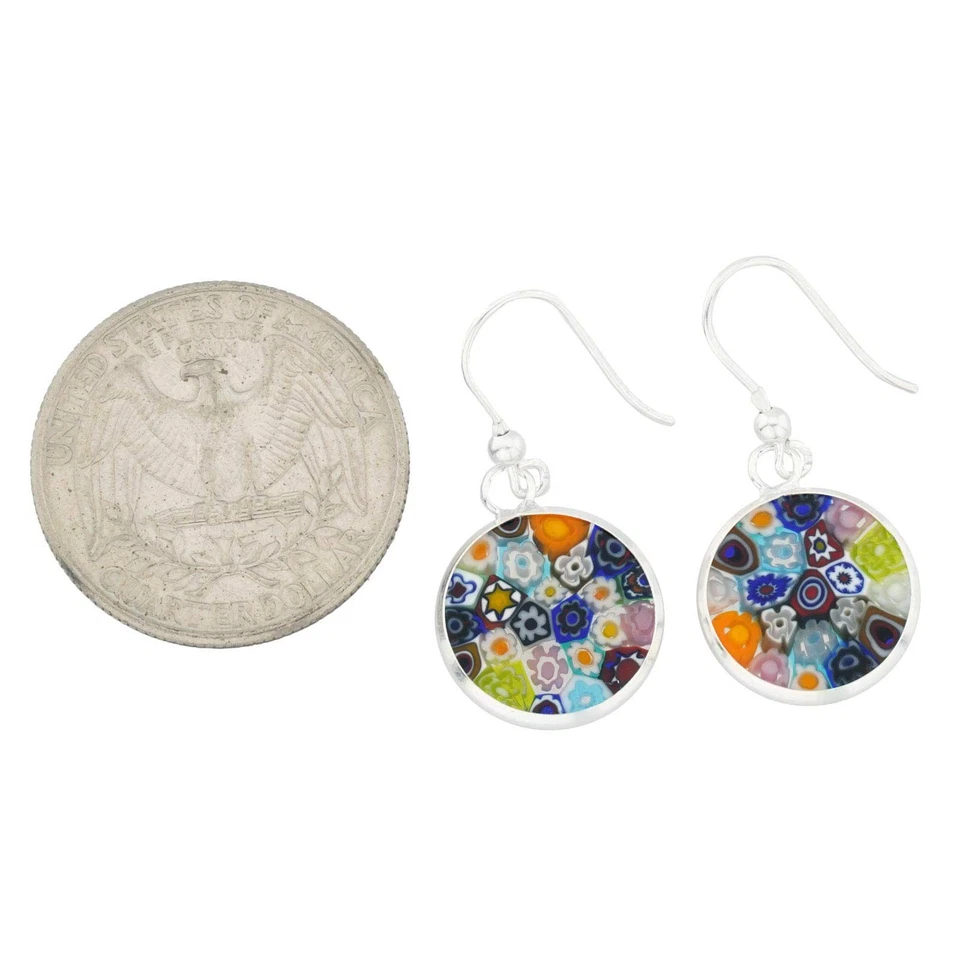 GlassOfVenice Murano Glass Millefiori Round Dangle Earrings - Silver Pastels Mul - image 4 of 4
