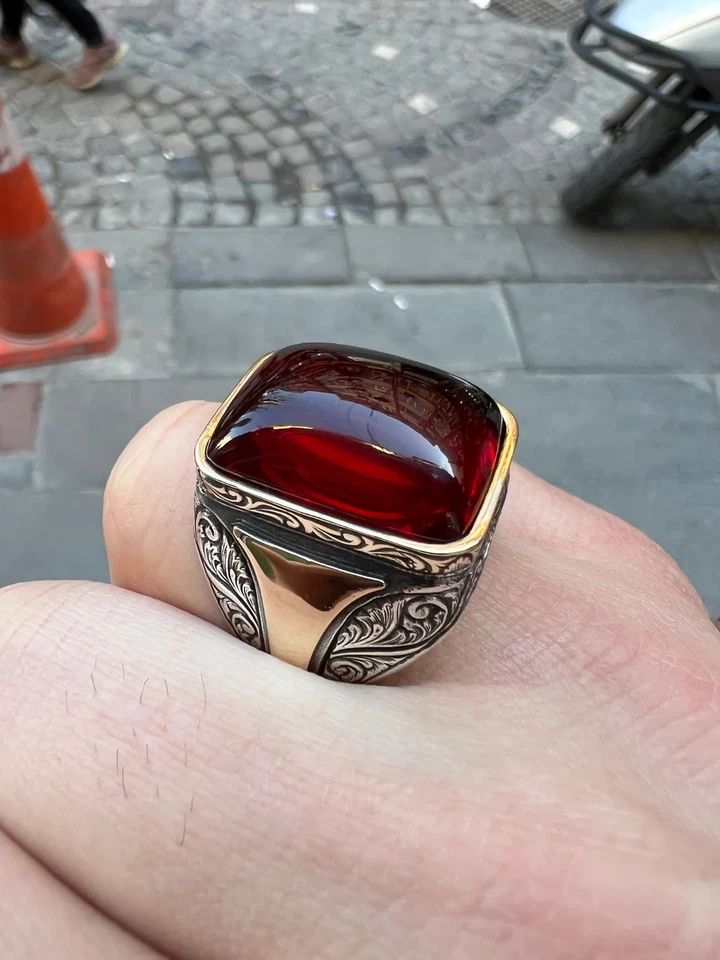 925 Silver Natural Ruby Stone Ring , Man Handmade Silver Ring - Image 2 of 4