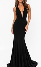 Jovani Black Deep V Elegant Gown Dress Prom Pageant Black Tie Wedding Size 2